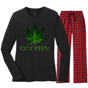 Go Green Medical Marijuana Weed Women's Long Sleeve Flannel Pajama Set 