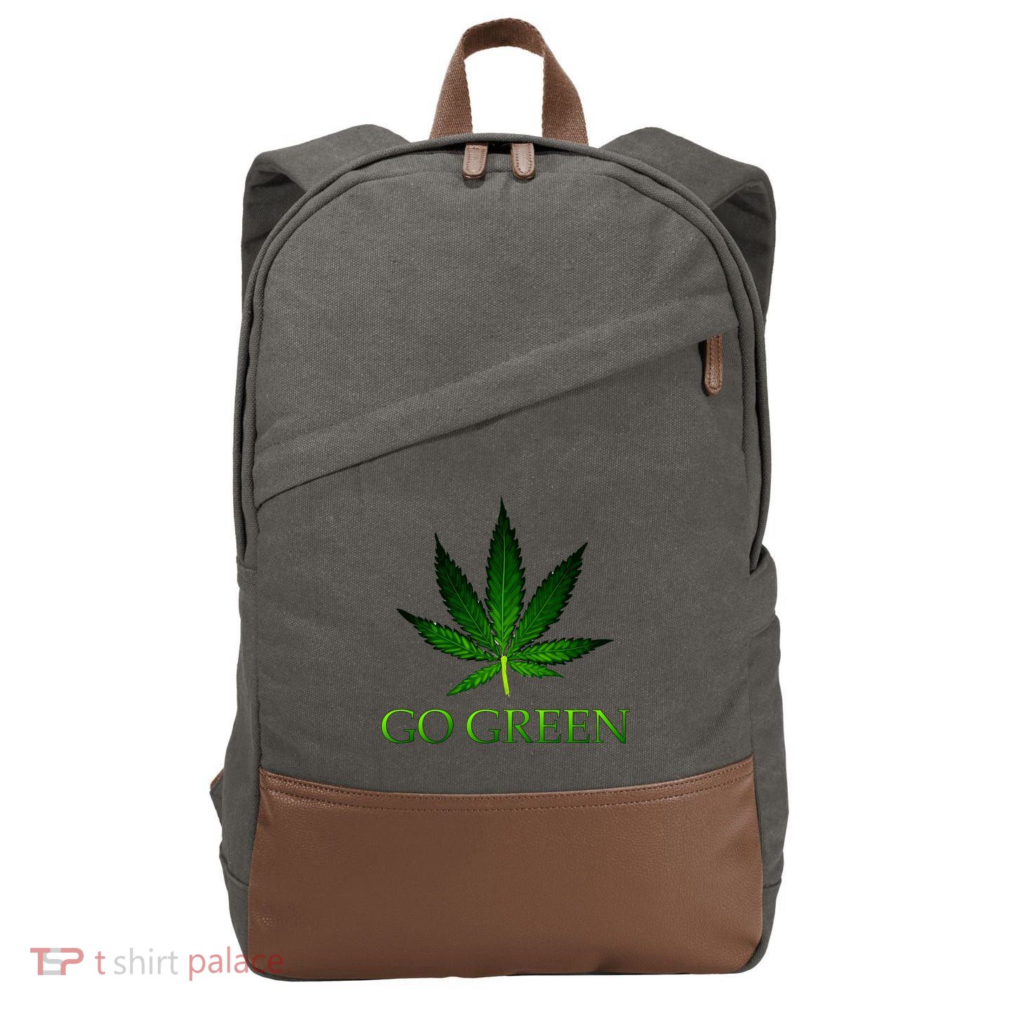Go Green Medical Marijuana Weed Cotton Canvas Backpack