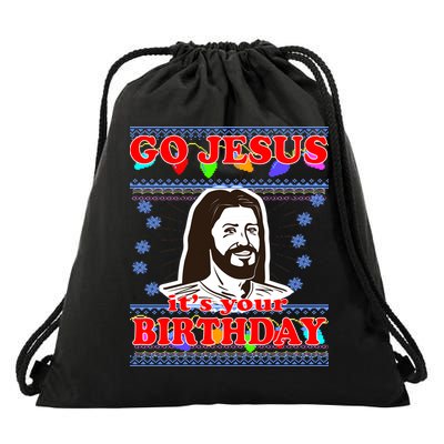 Go Jesus It's Your Birthday Ugly Christmas Drawstring Bag