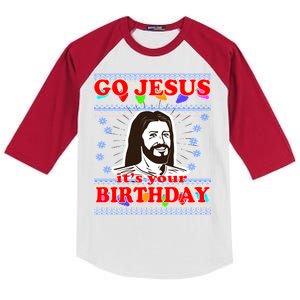 Go Jesus It's Your Birthday Ugly Christmas Kids Colorblock Raglan Jersey