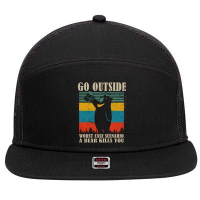 Go Outside Worst Case Scenario A Bear Kills You 7 Panel Mesh Trucker Snapback Hat