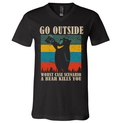Go Outside Worst Case Scenario A Bear Kills You V-Neck T-Shirt