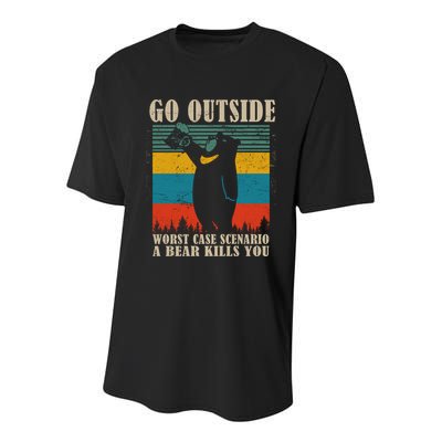 Go Outside Worst Case Scenario A Bear Kills You Youth Performance Sprint T-Shirt