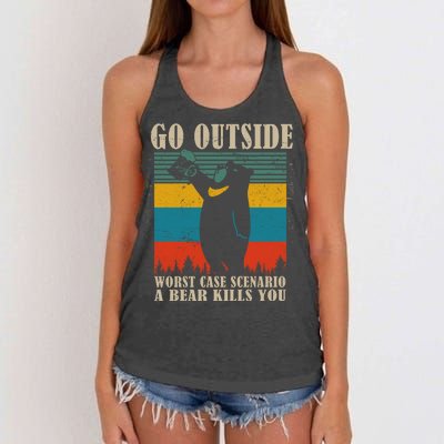 Go Outside Worst Case Scenario A Bear Kills You Women's Knotted Racerback Tank