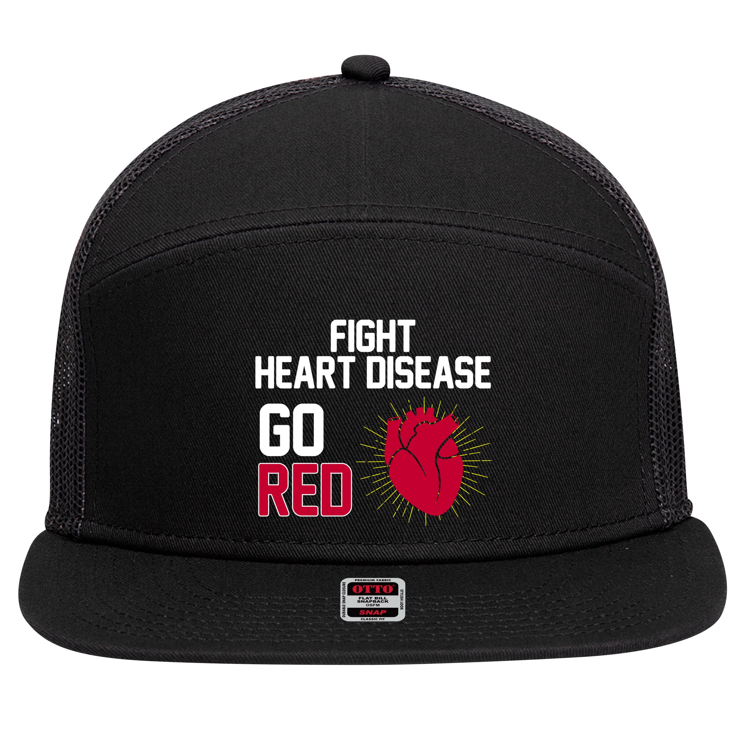 Go Red Fight Heart Health Awareness 7 Panel Mesh Trucker Snapback Hat