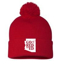 Go Red For Ed Distressed Pom Pom 12in Knit Beanie