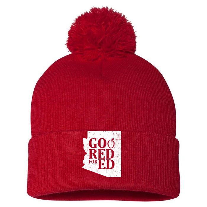 Go Red For Ed Distressed Pom Pom 12in Knit Beanie