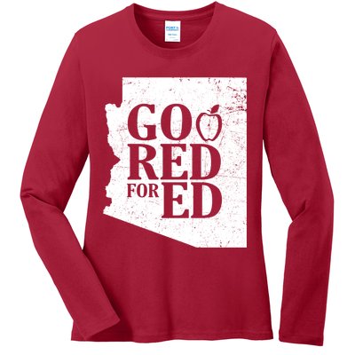 Go Red For Ed Distressed Ladies Long Sleeve Shirt