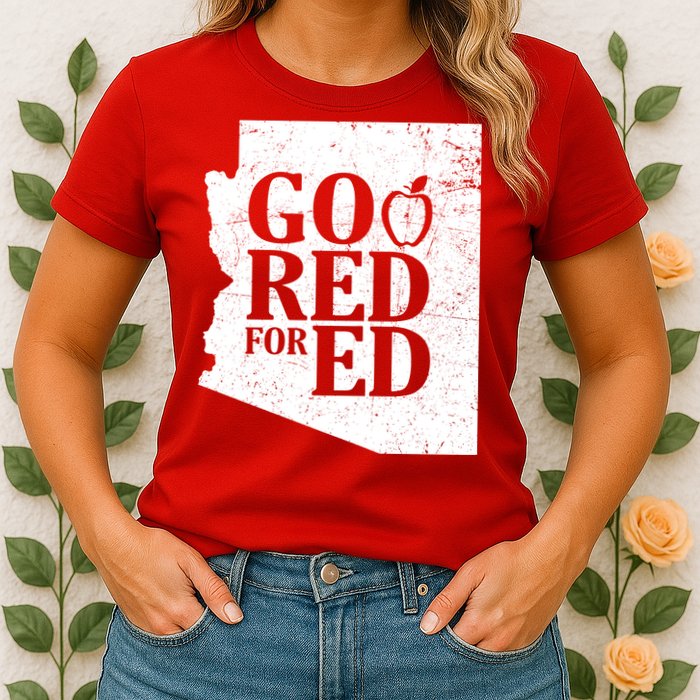 Go Red For Ed Distressed Womens T-Shirt
