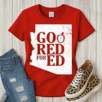 Go Red For Ed Distressed Womens T-Shirt