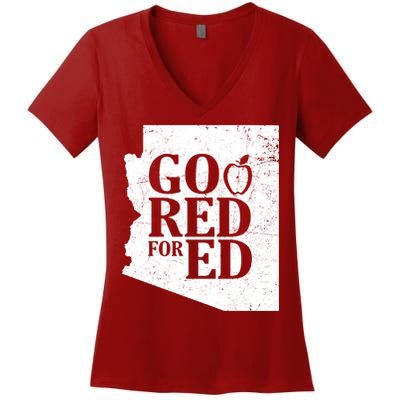 Go Red For Ed Distressed Women's V-Neck T-Shirt
