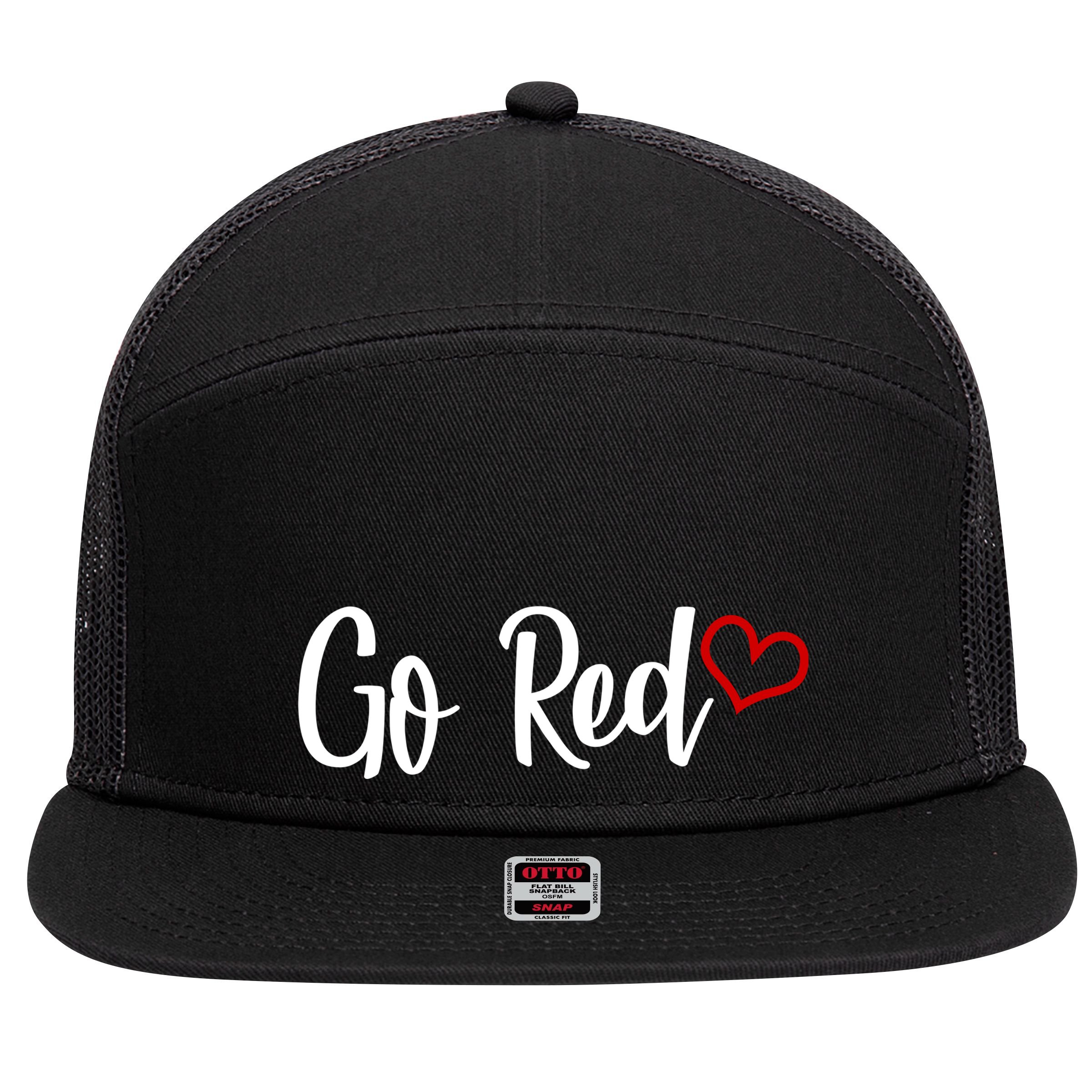 Go Red Heart Health Awareness Logo 7 Panel Mesh Trucker Snapback Hat