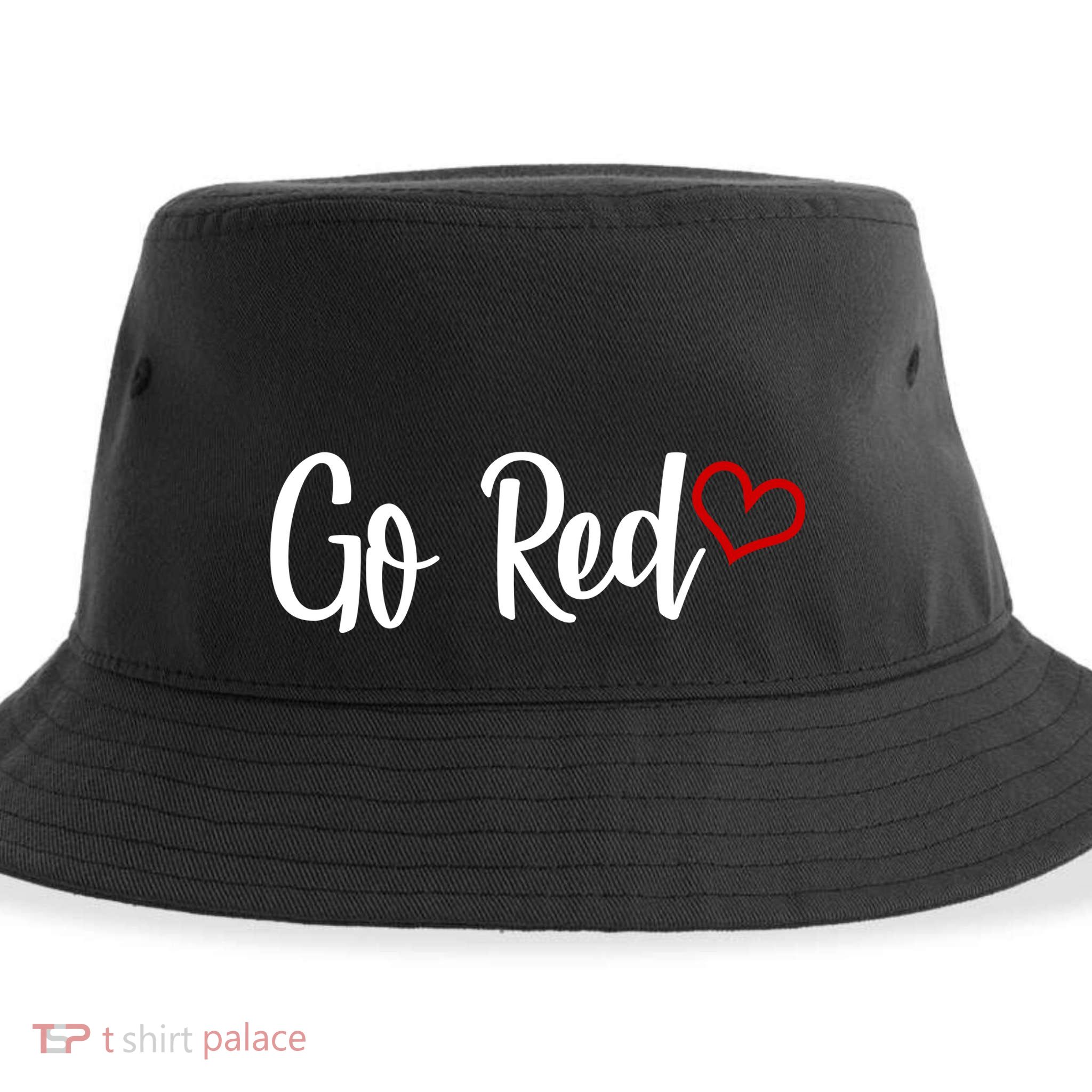 Go Red Heart Health Awareness Logo Sustainable Bucket Hat