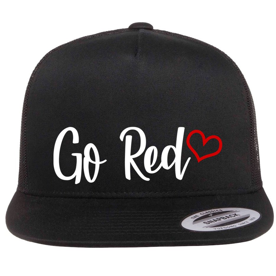Go Red Heart Health Awareness Logo Flat Bill Trucker Hat