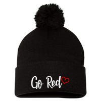 Go Red Heart Health Awareness Logo Pom Pom 12in Knit Beanie