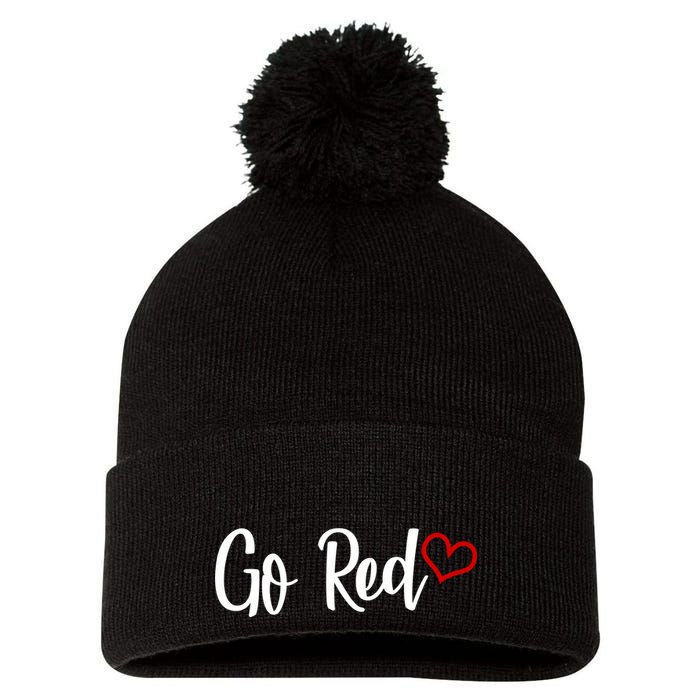 Go Red Heart Health Awareness Logo Pom Pom 12in Knit Beanie