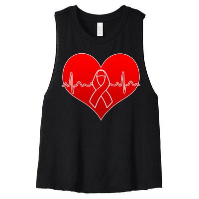 Go Red Heart Health Awareness Pulse Women's Racerback Cropped Tank