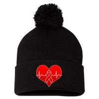 Go Red Heart Health Awareness Pulse Pom Pom 12in Knit Beanie
