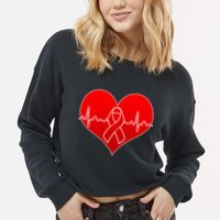 Go Red Heart Health Awareness Pulse Cropped Pullover Crew