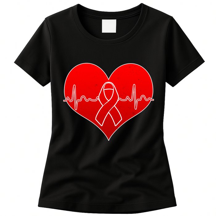 Go Red Heart Health Awareness Pulse Womens T-Shirt