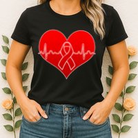 Go Red Heart Health Awareness Pulse Womens T-Shirt
