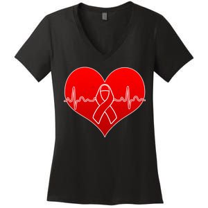 Go Red Heart Health Awareness Pulse Women's V-Neck T-Shirt