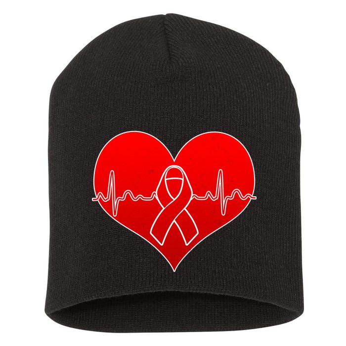 Go Red Heart Health Awareness Pulse Short Acrylic Beanie