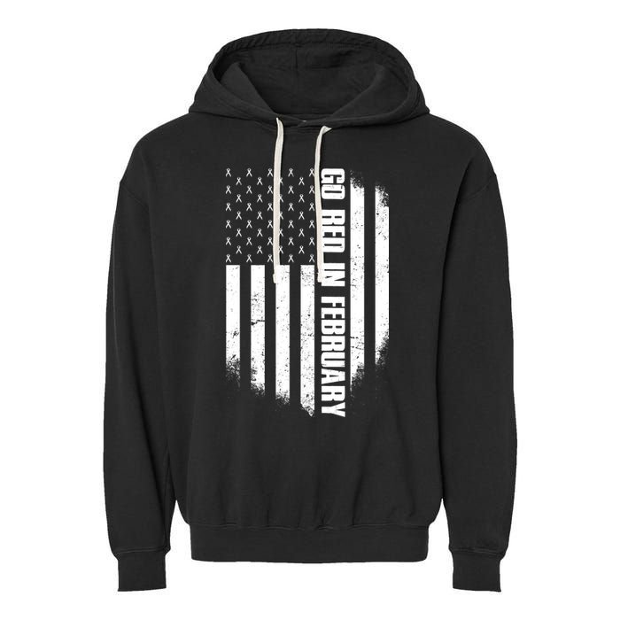 Go Red In February Heart Disease Awareness Flag Garment-Dyed Fleece Hoodie