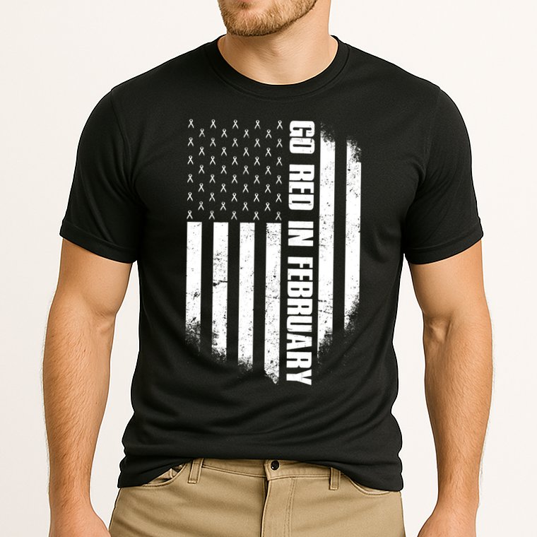 Go Red In February Heart Disease Awareness Flag Performance Shirt