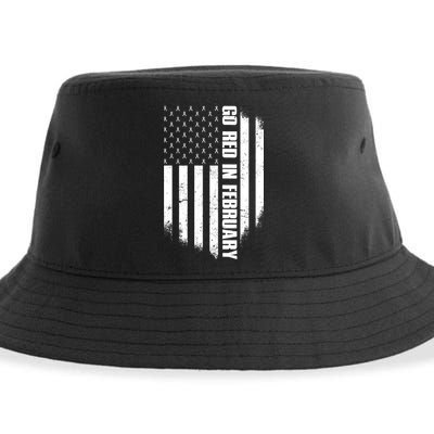 Go Red In February Heart Disease Awareness Flag Sustainable Bucket Hat
