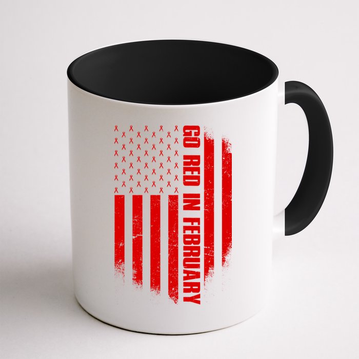 Go Red In February Heart Disease Awareness Flag Mug