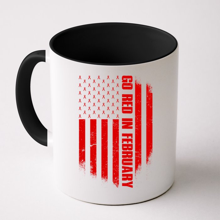 Go Red In February Heart Disease Awareness Flag Mug