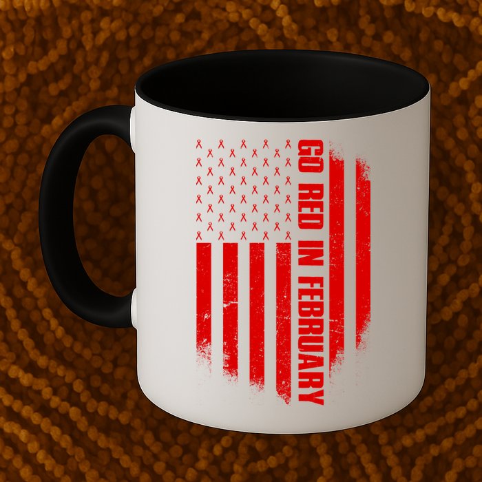 Go Red In February Heart Disease Awareness Flag Mug