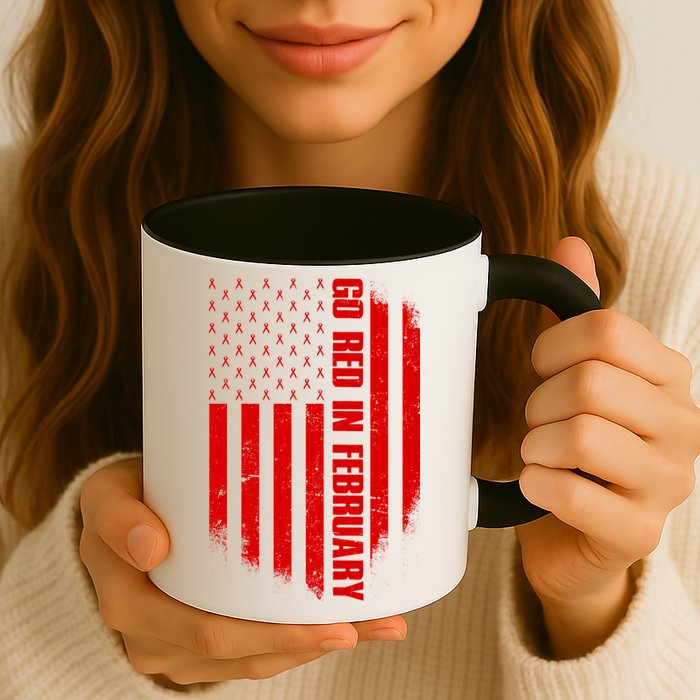 Go Red In February Heart Disease Awareness Flag Mug