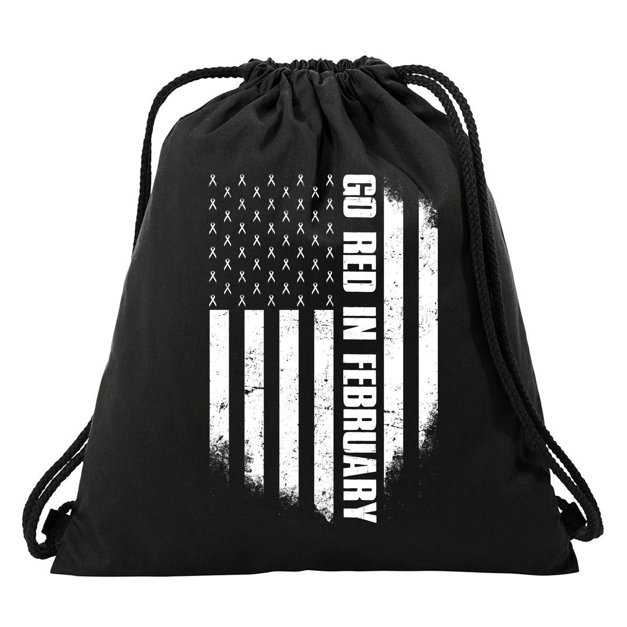 Go Red In February Heart Disease Awareness Flag Drawstring Bag