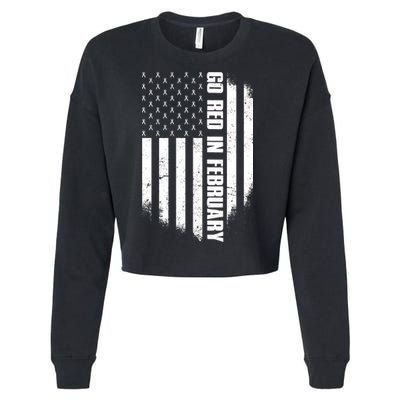 Go Red In February Heart Disease Awareness Flag Cropped Pullover Crew