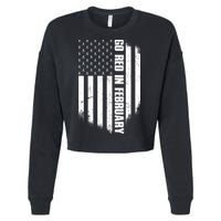 Go Red In February Heart Disease Awareness Flag Cropped Pullover Crew