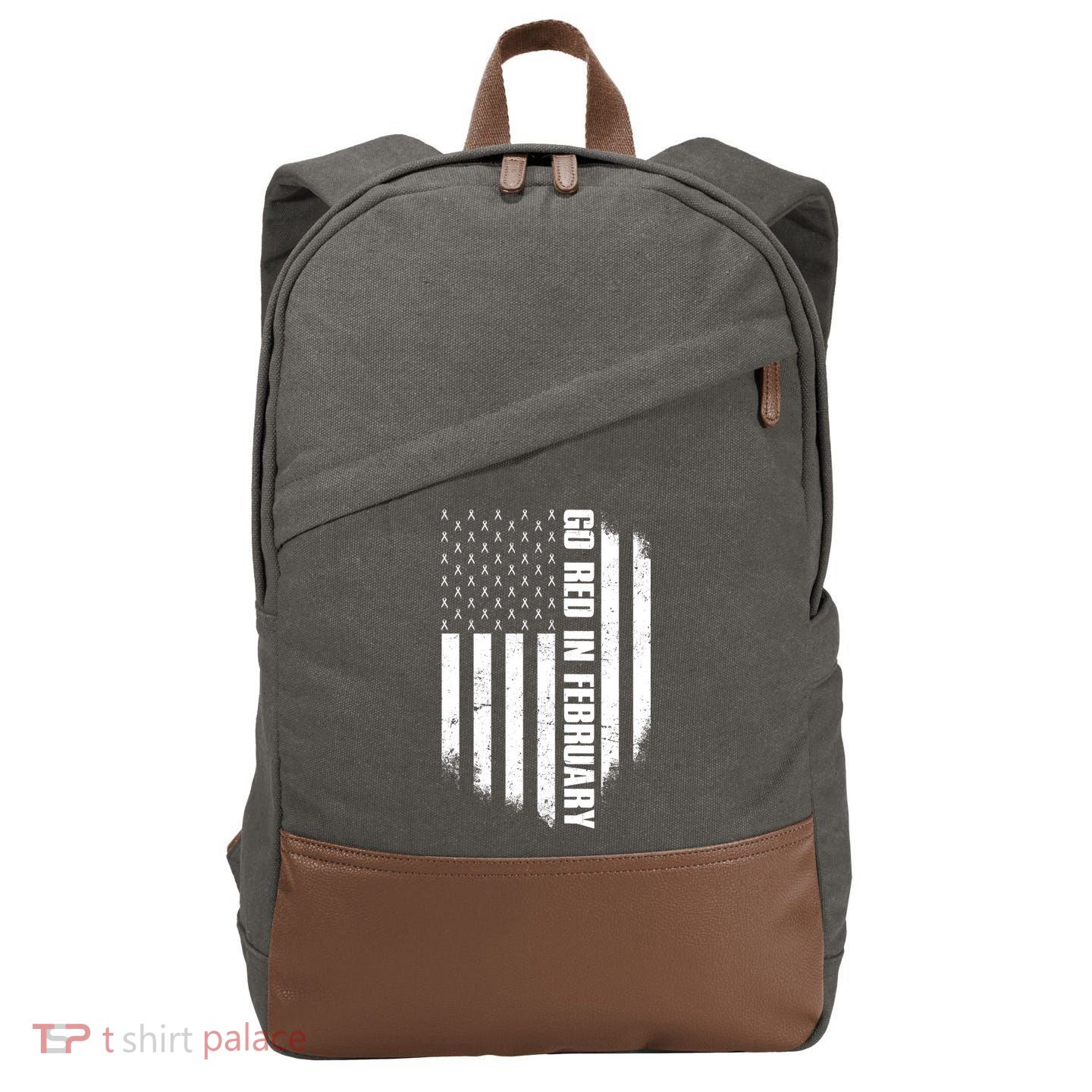 Go Red In February Heart Disease Awareness Flag Cotton Canvas Backpack
