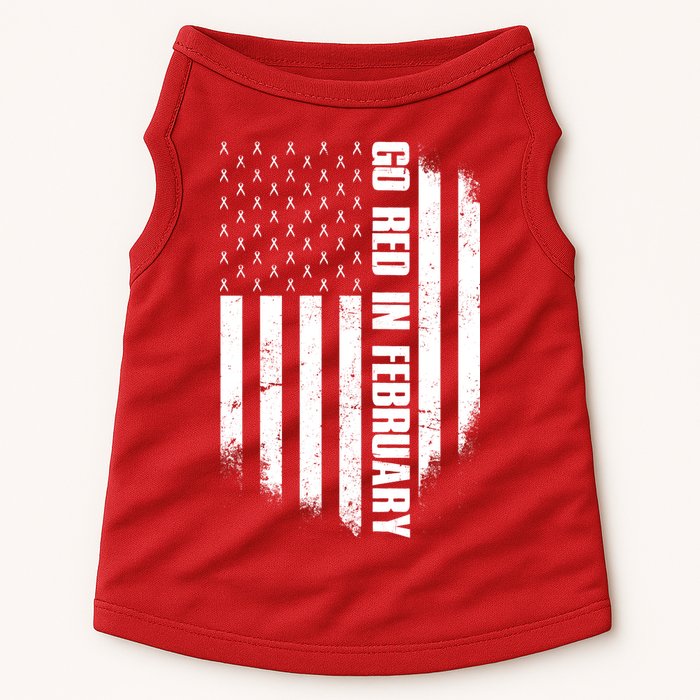 Go Red In February Heart Disease Awareness Flag Doggie Tank