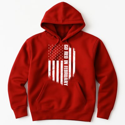 Go Red In February Heart Disease Awareness Flag Hoodie