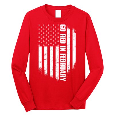 Go Red In February Heart Disease Awareness Flag Long Sleeve Shirt