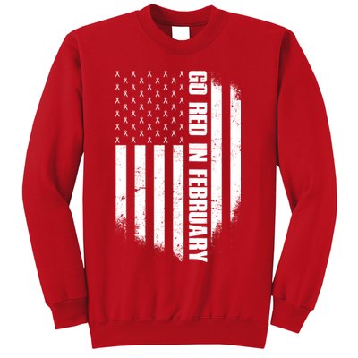 Go Red In February Heart Disease Awareness Flag Sweatshirt