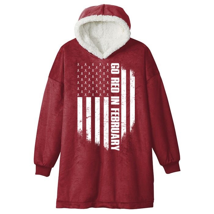 Go Red In February Heart Disease Awareness Flag Hooded Wearable Blanket