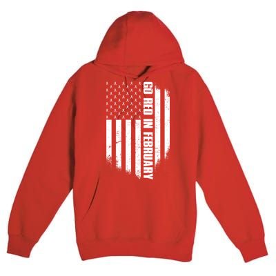 Go Red In February Heart Disease Awareness Flag Premium Pullover Hoodie