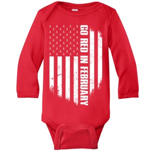 Go Red In February Heart Disease Awareness Flag Baby Long Sleeve Bodysuit