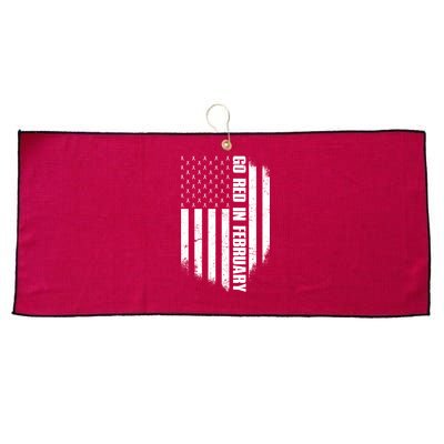 Go Red In February Heart Disease Awareness Flag Large Microfiber Waffle Golf Towel