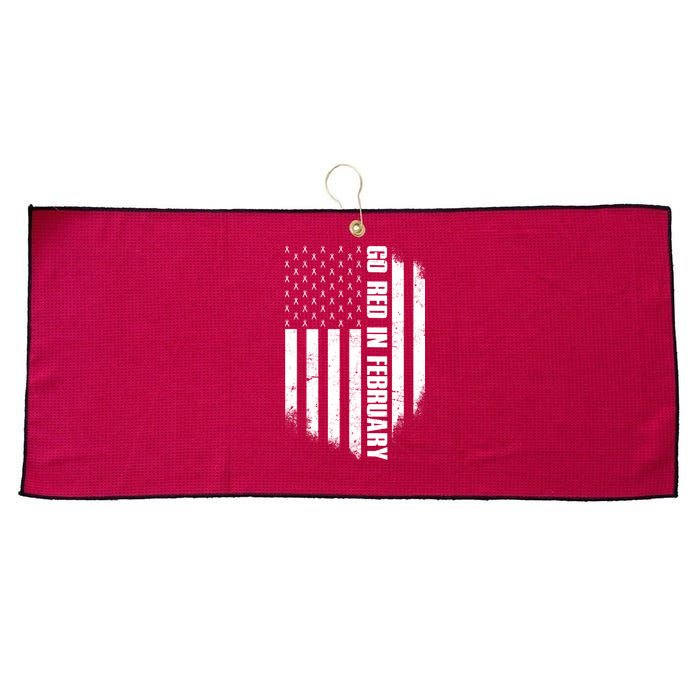 Go Red In February Heart Disease Awareness Flag Large Microfiber Waffle Golf Towel