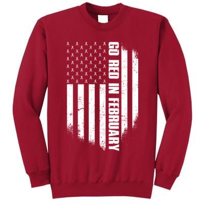 Go Red In February Heart Disease Awareness Flag Tall Sweatshirt
