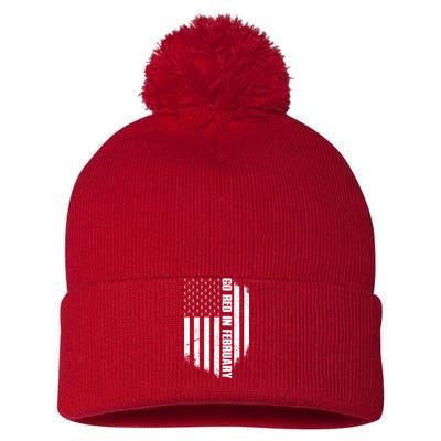 Go Red In February Heart Disease Awareness Flag Pom Pom 12in Knit Beanie