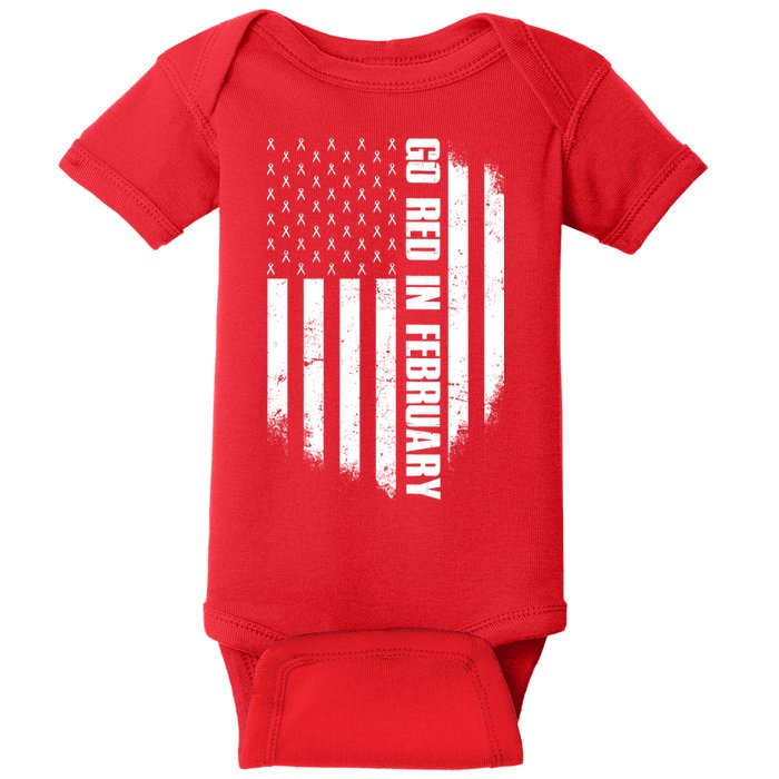 Go Red In February Heart Disease Awareness Flag Baby Bodysuit